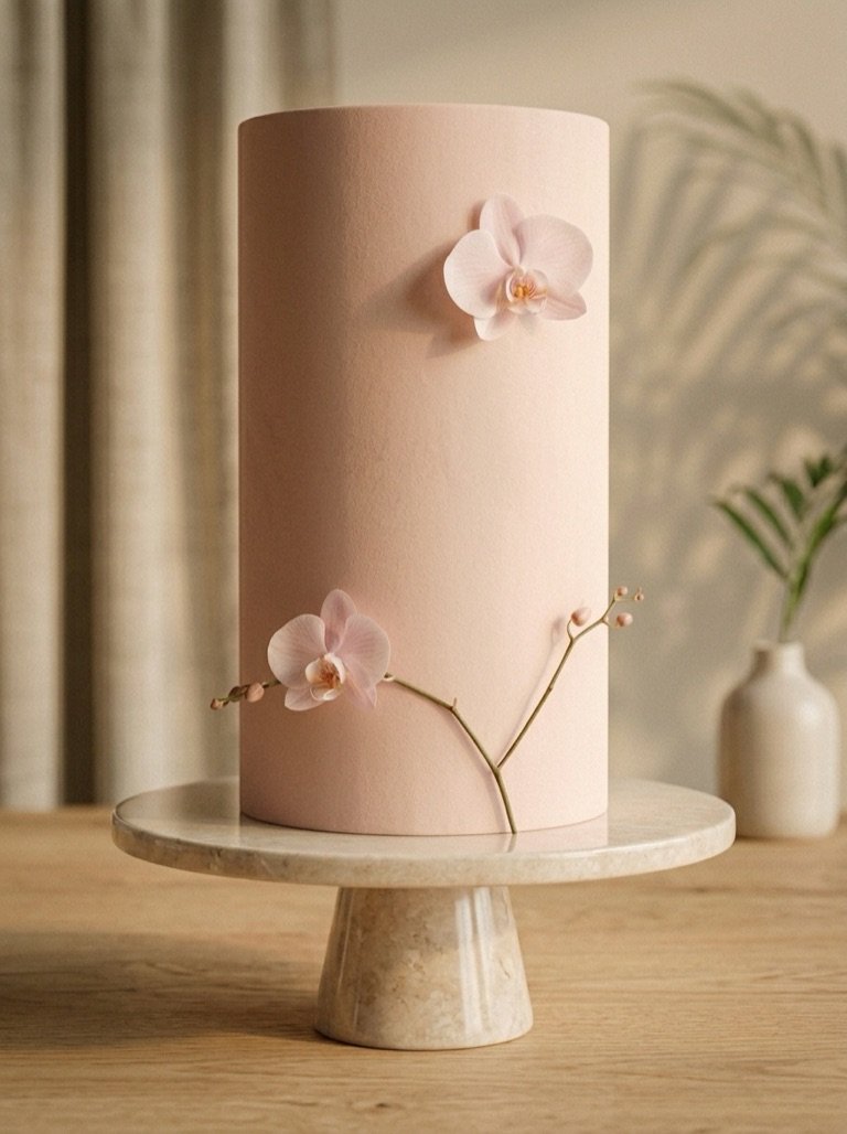 Tall single-tier blush cake built like a monolith