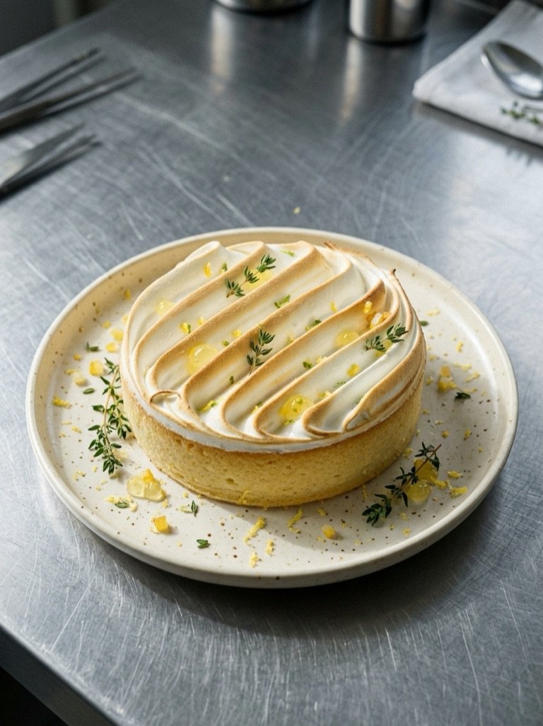 Light lemon cake finished with delicate herb detailing